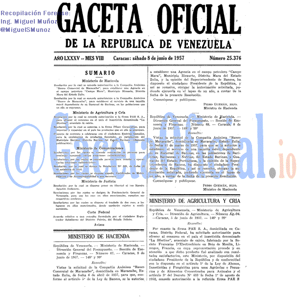 Gaceta Oficial 25376 del 8 Junio 1957