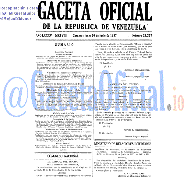 Gaceta Oficial 25377 del 10 Junio 1957