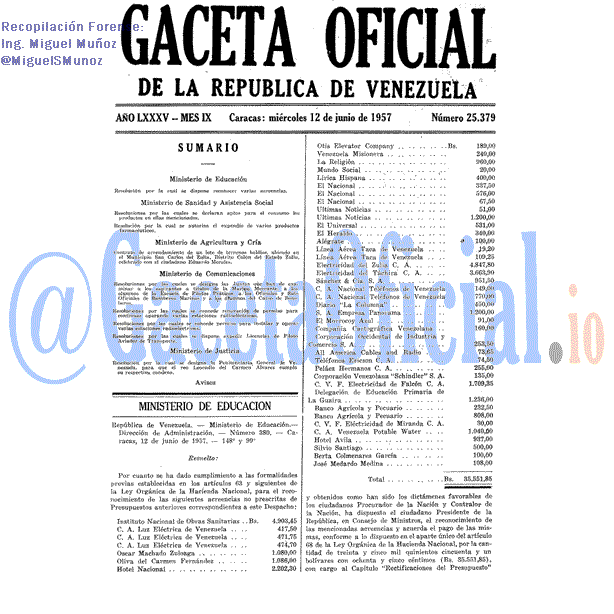 Gaceta Oficial 25379 del 12 Junio 1957
