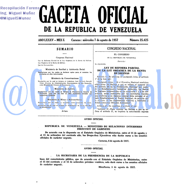 Gaceta Oficial 25425 del 7 Agosto 1957