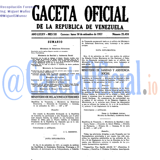 Gaceta Oficial 25459 del 16 Septiembre 1957