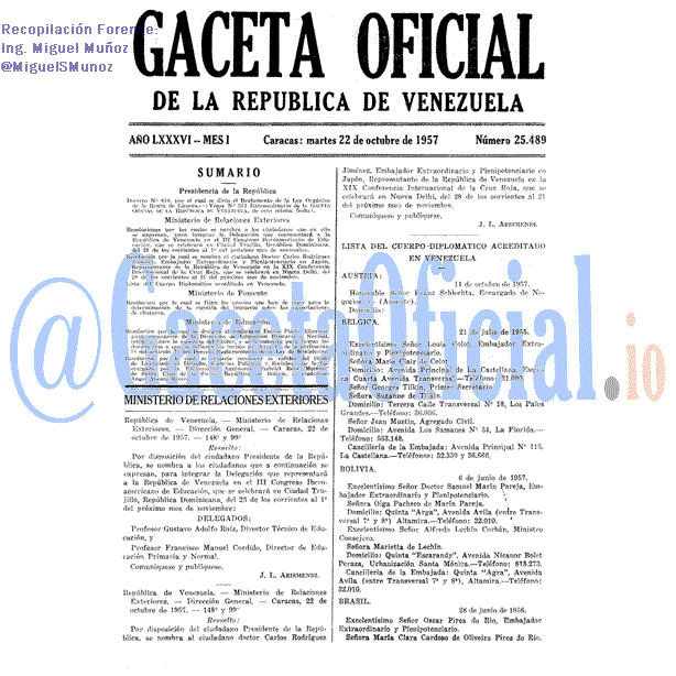 Gaceta Oficial 25489 del 22 Octubre 1957