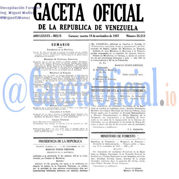 Gaceta Oficial 25513 del 19 Noviembre 1957