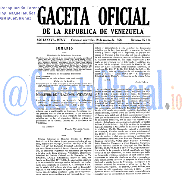 Gaceta Oficial 25614 del 19 Marzo 1958