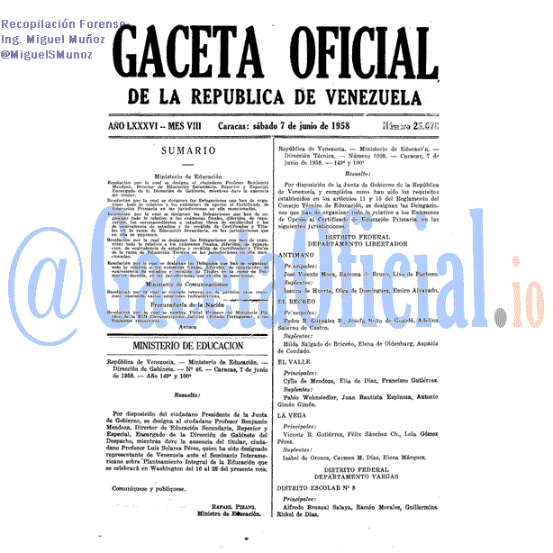 Gaceta Oficial 25678 del 7 Junio 1958
