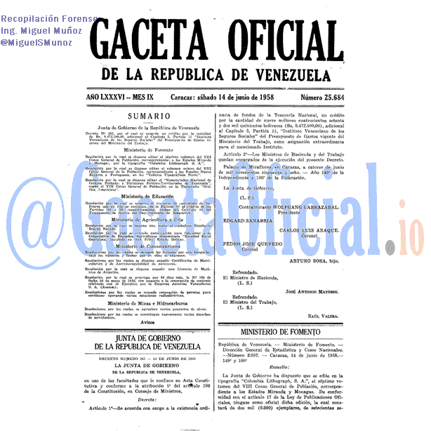 Gaceta Oficial 25684 del 14 Junio 1958