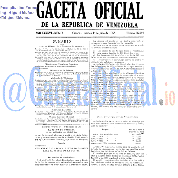 Gaceta Oficial 25697 del 1 Julio 1958