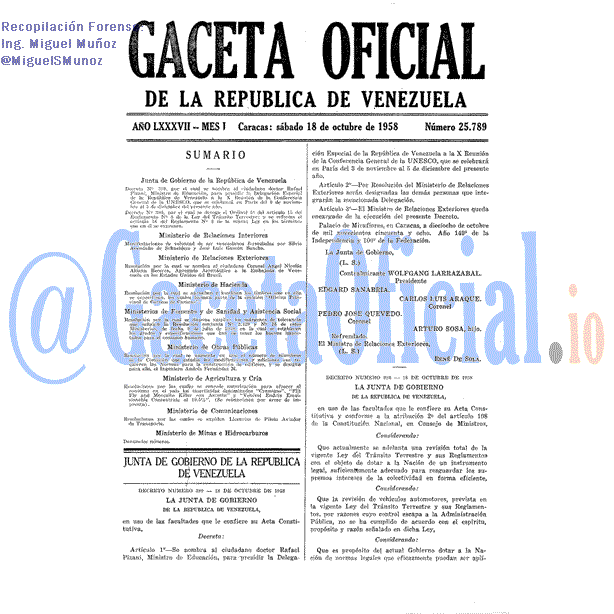 Gaceta Oficial 25789 del 18 Octubre 1958