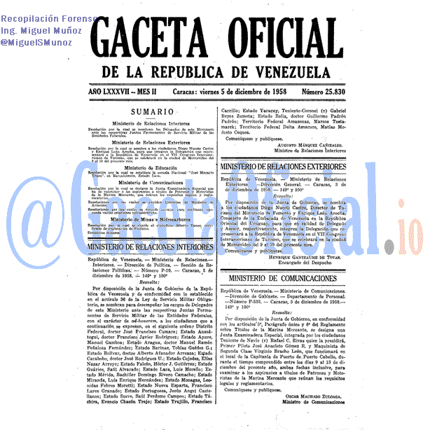 Gaceta Oficial 25830 del 5 Diciembre 1958