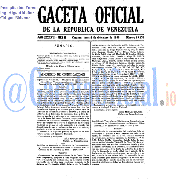 Gaceta Oficial 25832 del 8 Diciembre 1958