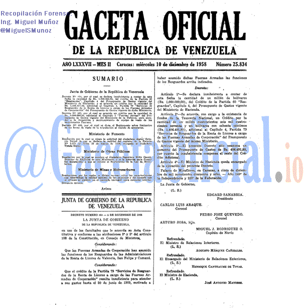 Gaceta Oficial 25834 del 10 Diciembre 1958