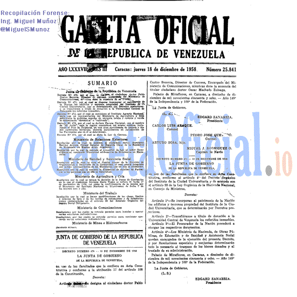 Gaceta Oficial 25841 del 18 Diciembre 1958