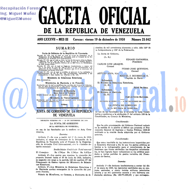 Gaceta Oficial 25842 del 19 Diciembre 1958