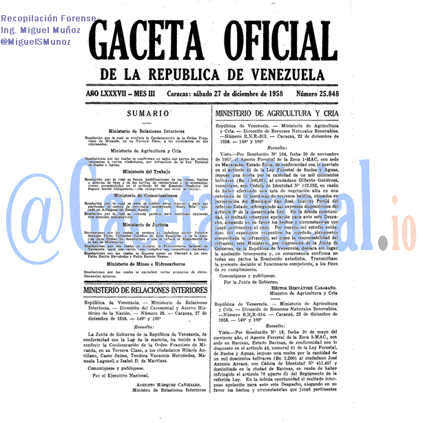 Gaceta Oficial 25848 del 27 Diciembre 1958