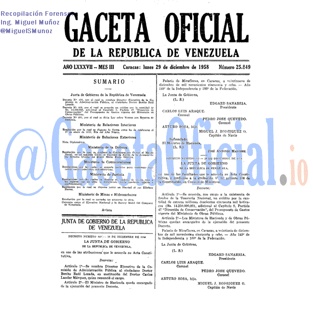 Gaceta Oficial 25849 del 29 Diciembre 1958