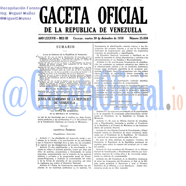 Gaceta Oficial 25850 del 30 Diciembre 1958