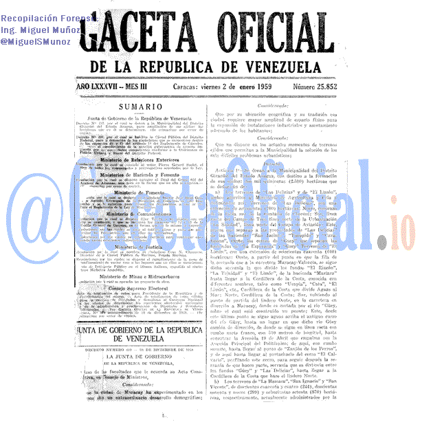 Gaceta Oficial 25852 del 2 Enero 1959