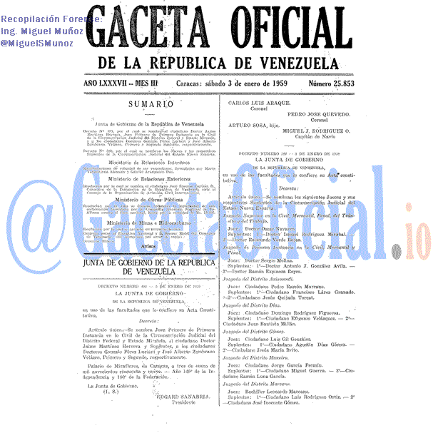 Gaceta Oficial 25853 del 3 Enero 1959
