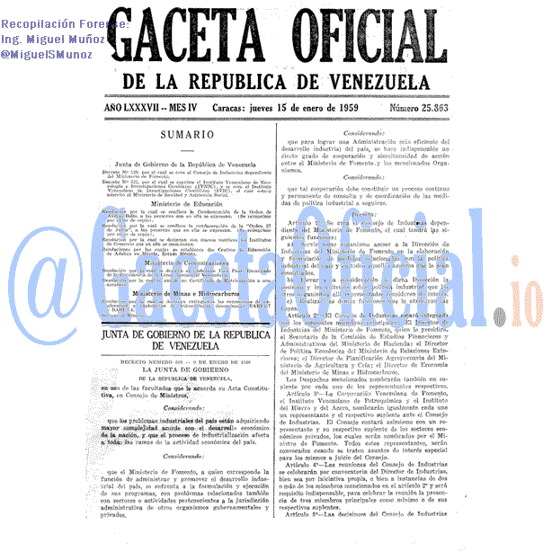 Gaceta Oficial 25863 del 15 Enero 1959