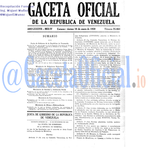Gaceta Oficial 25864 del 16 Enero 1959