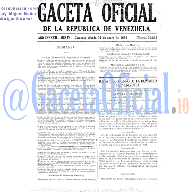 Gaceta Oficial 25865 del 17 Enero 1959