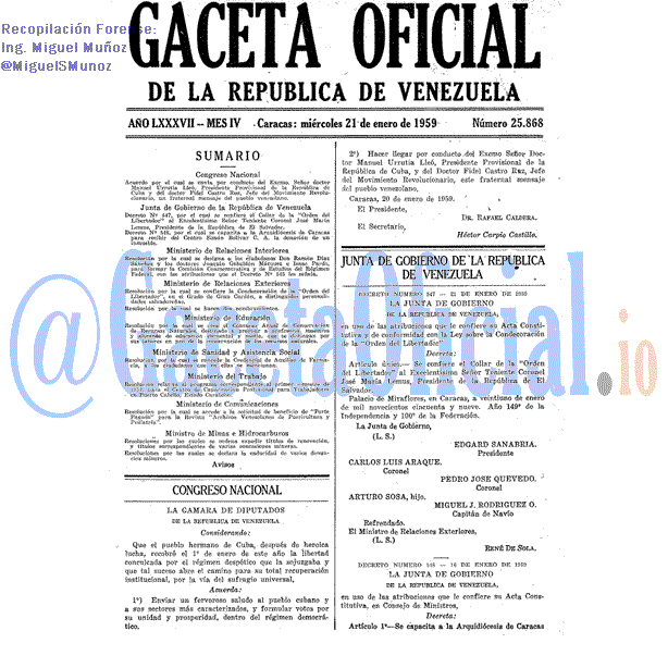 Gaceta Oficial 25868 del 21 Enero 1959