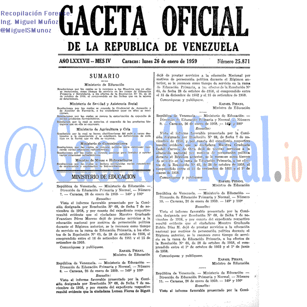 Gaceta Oficial 25871 del 26 Enero 1959