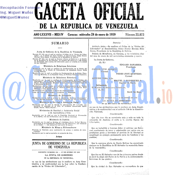 Gaceta Oficial 25873 del 28 Enero 1959