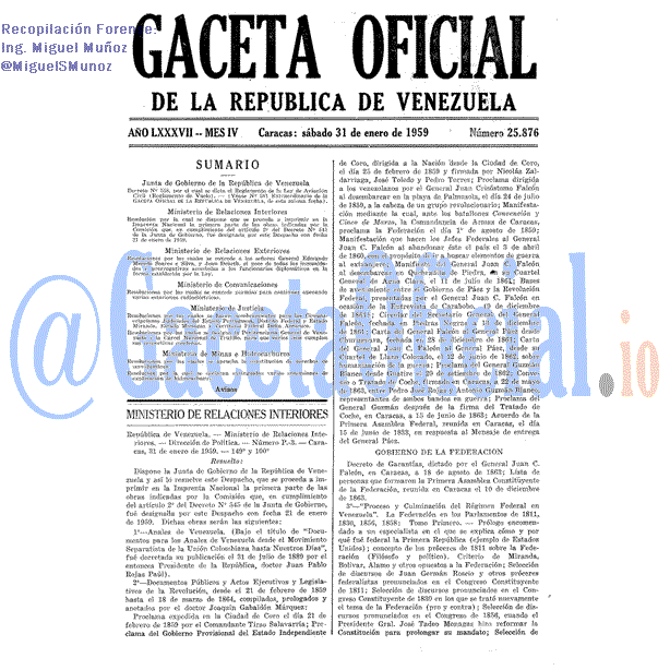 Gaceta Oficial 25876 del 31 Enero 1959