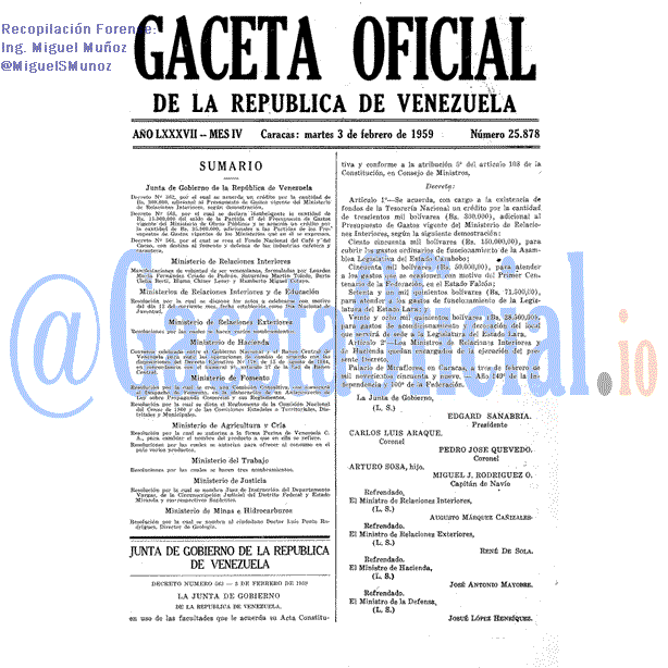 Gaceta Oficial 25878 del 3 Febrero 1959
