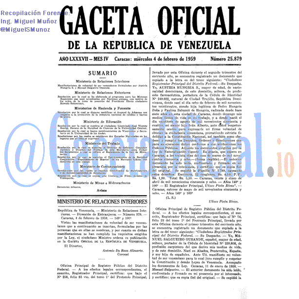 Gaceta Oficial 25879 del 4 Febrero 1959
