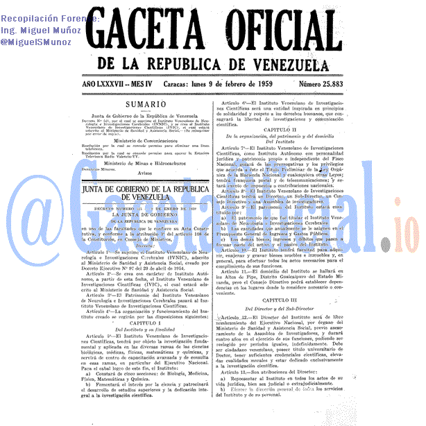 Gaceta Oficial 25883 del 9 Febrero 1959