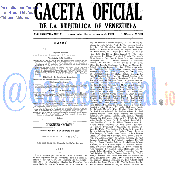 Gaceta Oficial 25903 del 4 Marzo 1959