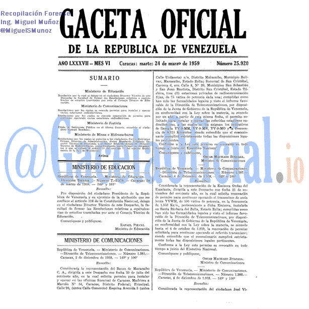 Gaceta Oficial 25920 del 24 Marzo 1959