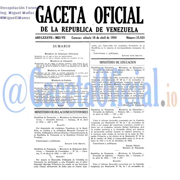 Gaceta Oficial 25939 del 18 Abril 1959