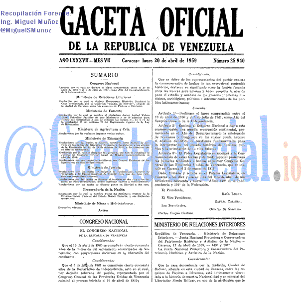 Gaceta Oficial 25940 del 20 Abril 1959