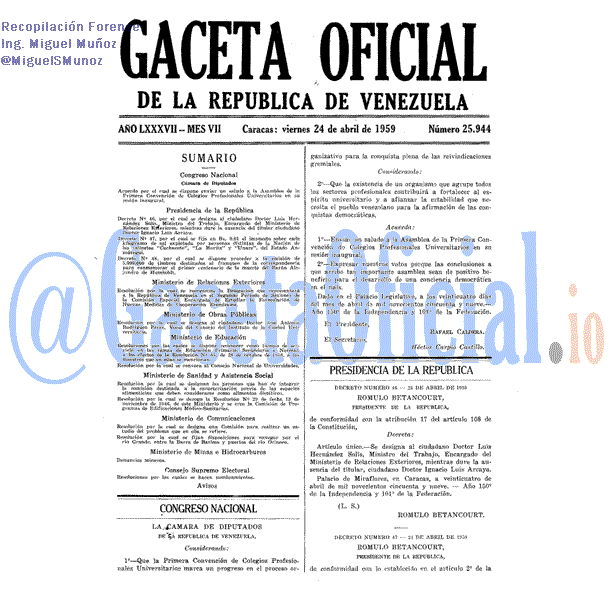 Gaceta Oficial 25944 del 24 Abril 1959