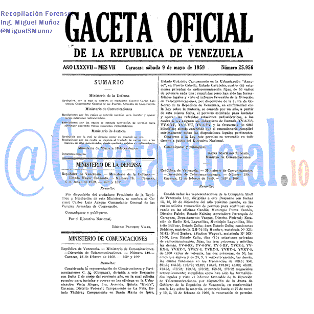 Gaceta Oficial 25956 del 9 Mayo 1959