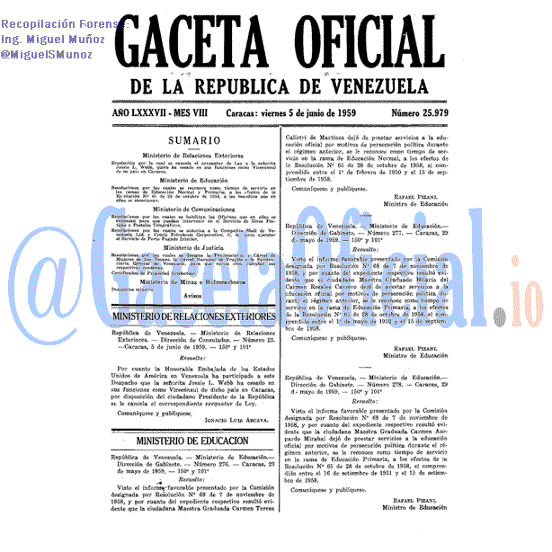 Gaceta Oficial 25979 del 5 Junio 1959