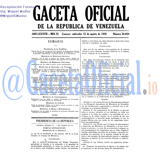 Gaceta Oficial 26034 del 12 Agosto 1959