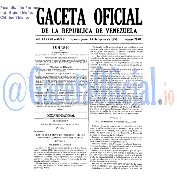 Gaceta Oficial 26041 del 20 Agosto 1959