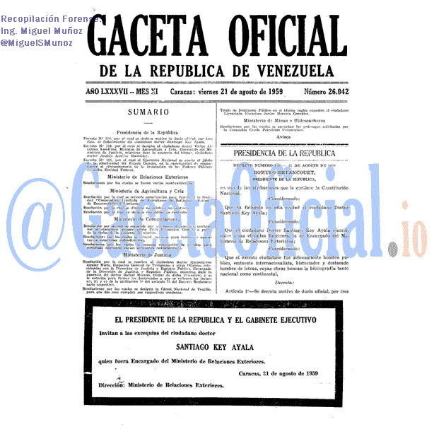 Gaceta Oficial 26042 del 21 Agosto 1959