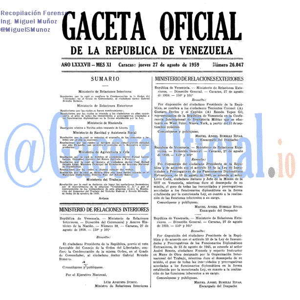 Gaceta Oficial 26047 del 27 Agosto 1959
