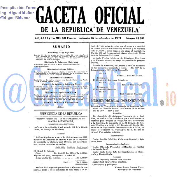 Gaceta Oficial 26064 del 16 Septiembre 1959