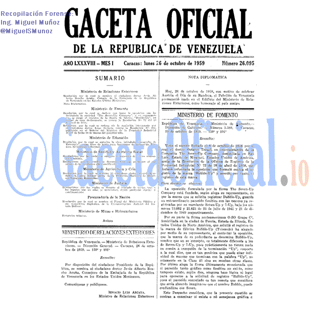 Gaceta Oficial 26095 del 26 Octubre 1959