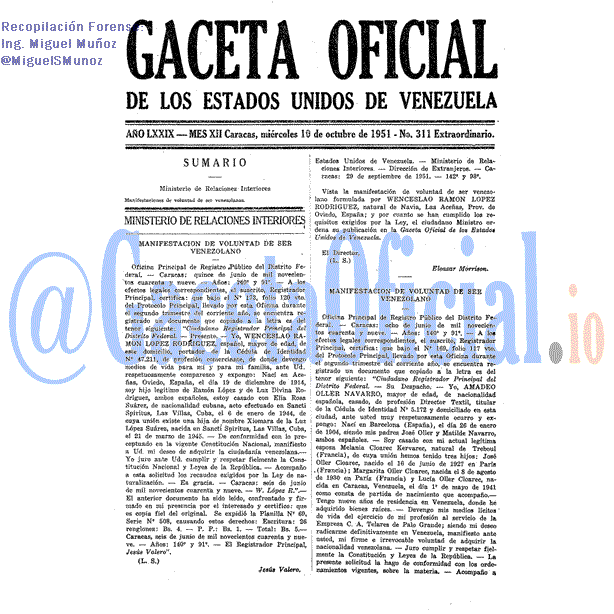 Gaceta Oficial 311 del 10 Octubre 1951