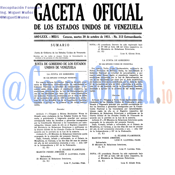 Gaceta Oficial 313 del 30 Octubre 1951