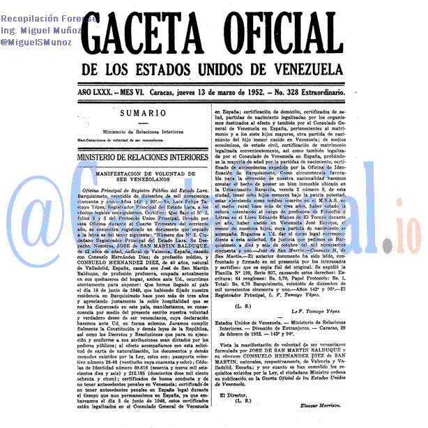 Gaceta Oficial 328 del 13 Marzo 1952