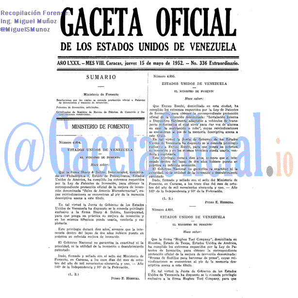 Gaceta Oficial 336 del 15 Mayo 1952