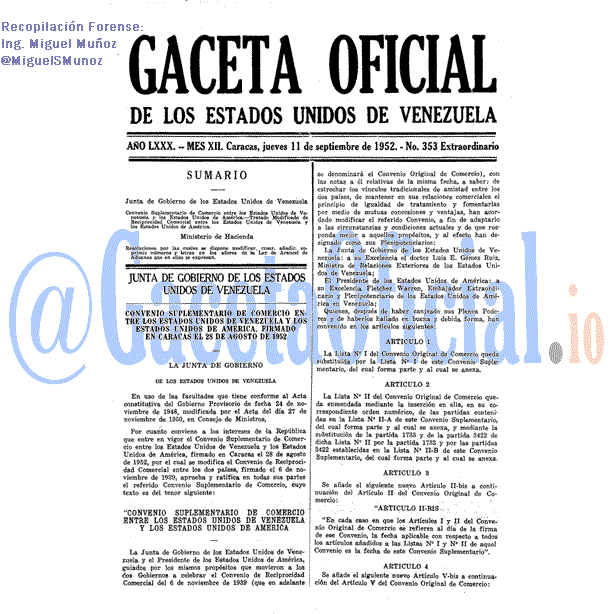 Gaceta Oficial 353 del 11 Septiembre 1952